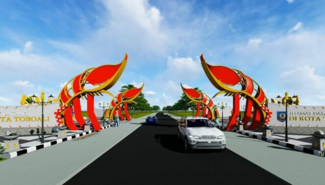 
 Bulan Juni Gerbang Kota Toboali Berarsitektur Udang Mulai Dikerjakan