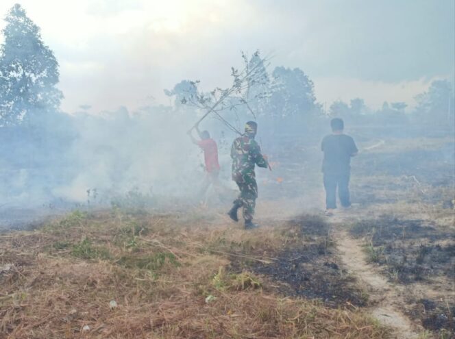 
 Bantu Padamkan Kebakaran Lahan, Babinsa Kodim 0432/Basel Imbau Warga Tidak Membakar Lahan Sembarangan