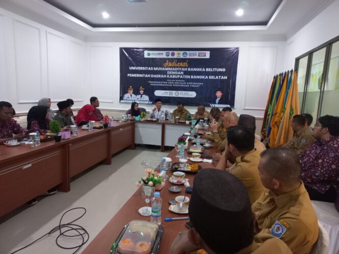 
 Pemkab Bangka Selatan melakukan kolaborasi dengan pihak perguruan tinggi Universitas Muhammadiyah (Unmuh) Bangka Belitung, Selasa 14 Mei 2024. (Foto: istimewa)