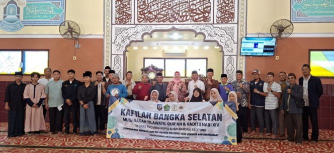 
 Wakil Bupati Bangka Selatan Debby Vita Dewi melepas keberangkatan 73 kafilah Bangka Selatan menuju ajang MTQH ke-14 tingkat Provinsi Kepulauan Bangka Belitung, Jumar 7 November 2025. (Foto: babeltimes.co/Ho-Diskominfo Basel)